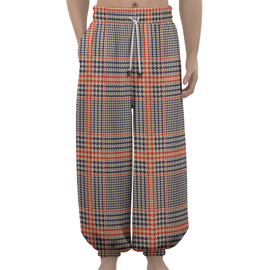 Blue Beige And Orange Glen Plaid Print Lantern Pants