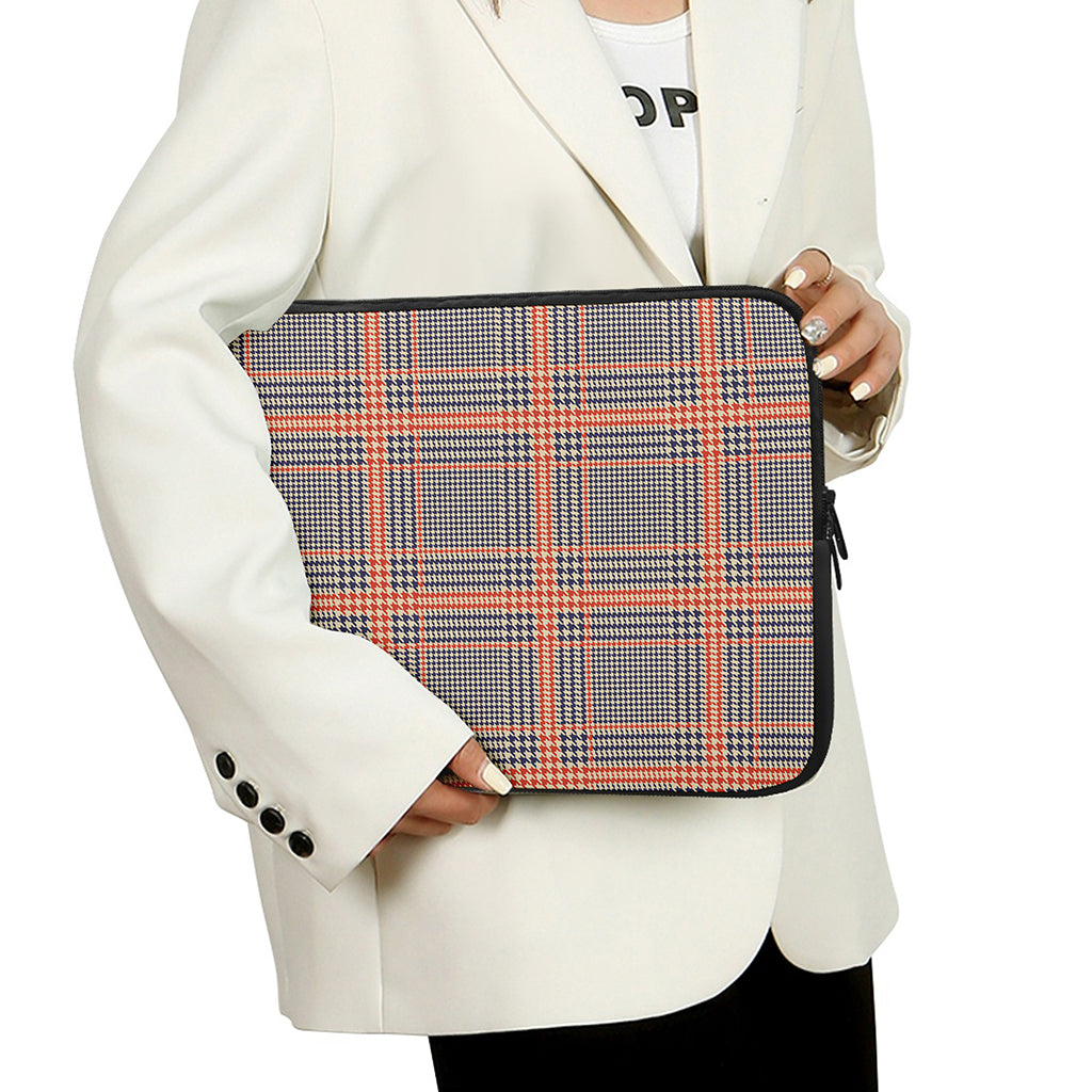 Blue Beige And Orange Glen Plaid Print Laptop Sleeve