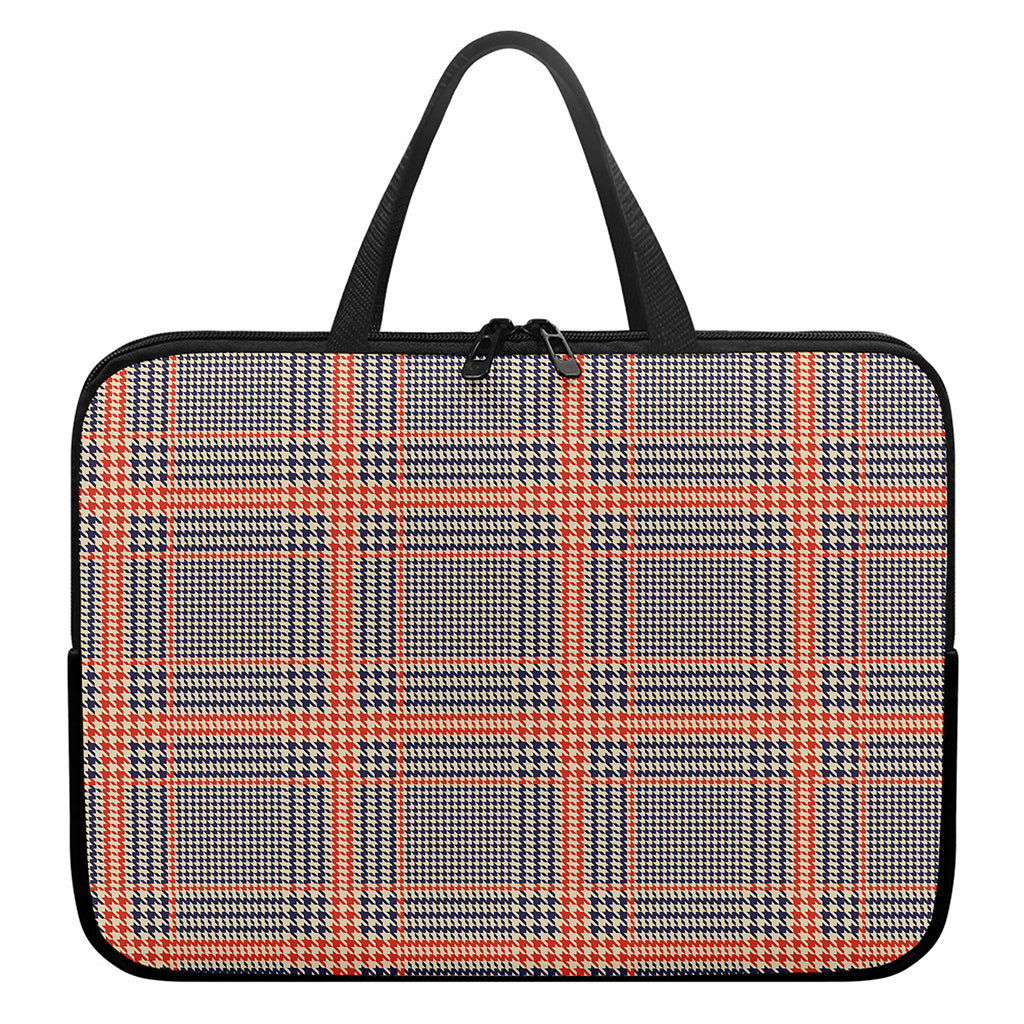 Blue Beige And Orange Glen Plaid Print Laptop Sleeve With Handle