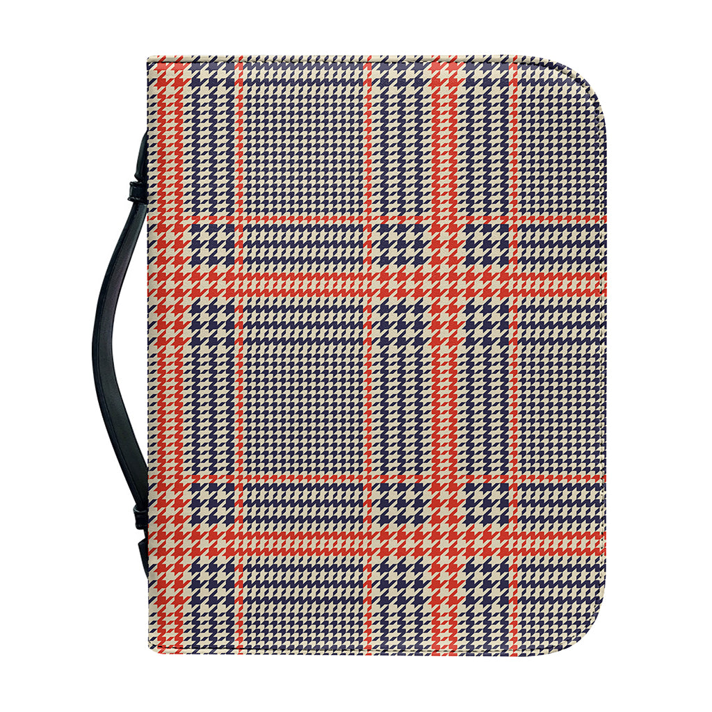 Blue Beige And Orange Glen Plaid Print Leather Bible Cover