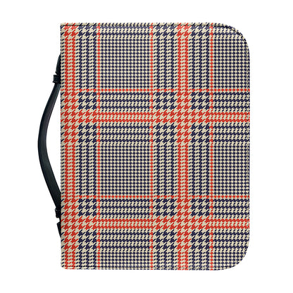 Blue Beige And Orange Glen Plaid Print Leather Bible Cover