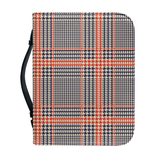 Blue Beige And Orange Glen Plaid Print Leather Bible Cover