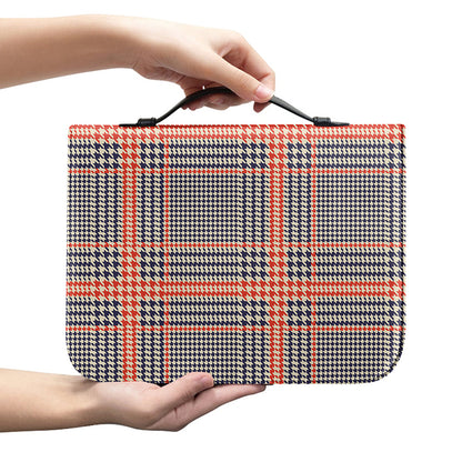 Blue Beige And Orange Glen Plaid Print Leather Bible Cover