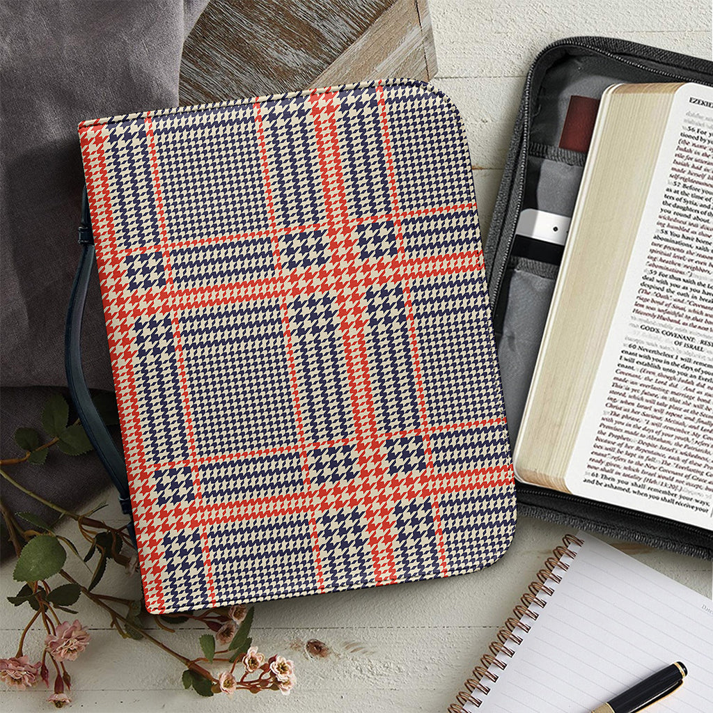 Blue Beige And Orange Glen Plaid Print Leather Bible Cover