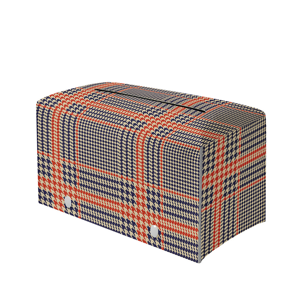 Blue Beige And Orange Glen Plaid Print Leather Tissue Box Cover