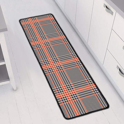 Blue Beige And Orange Glen Plaid Print Long Kitchen Mat