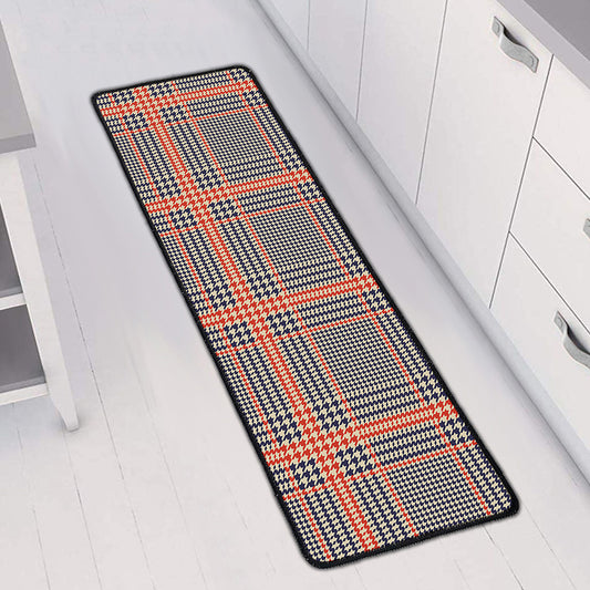 Blue Beige And Orange Glen Plaid Print Long Kitchen Mat