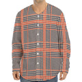 Blue Beige And Orange Glen Plaid Print Long Sleeve Baseball Jersey