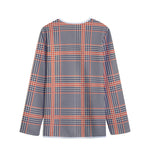 Blue Beige And Orange Glen Plaid Print Long Sleeve Short Coat