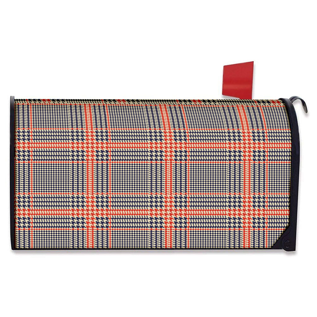 Blue Beige And Orange Glen Plaid Print Mailbox Cover