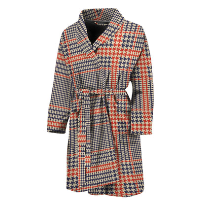 Blue Beige And Orange Glen Plaid Print Men's Bathrobe