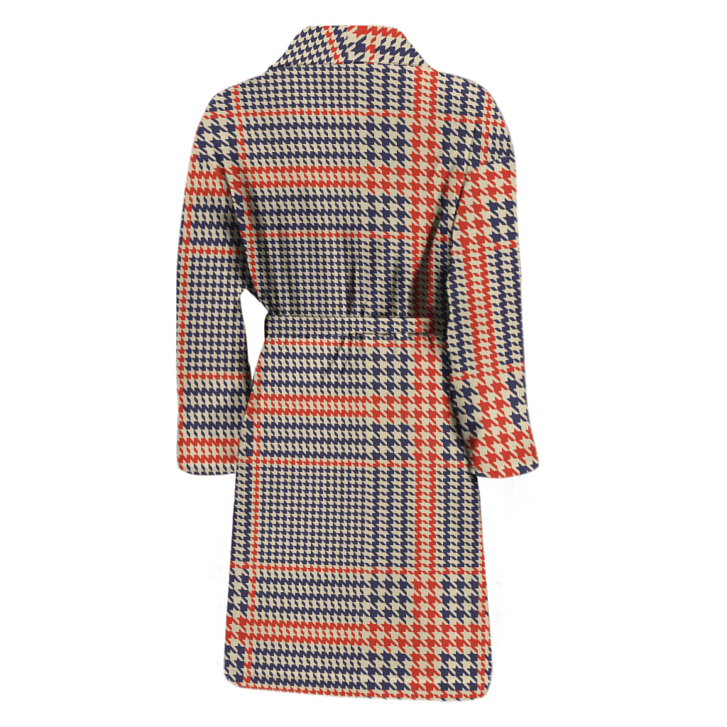 Blue Beige And Orange Glen Plaid Print Men's Bathrobe