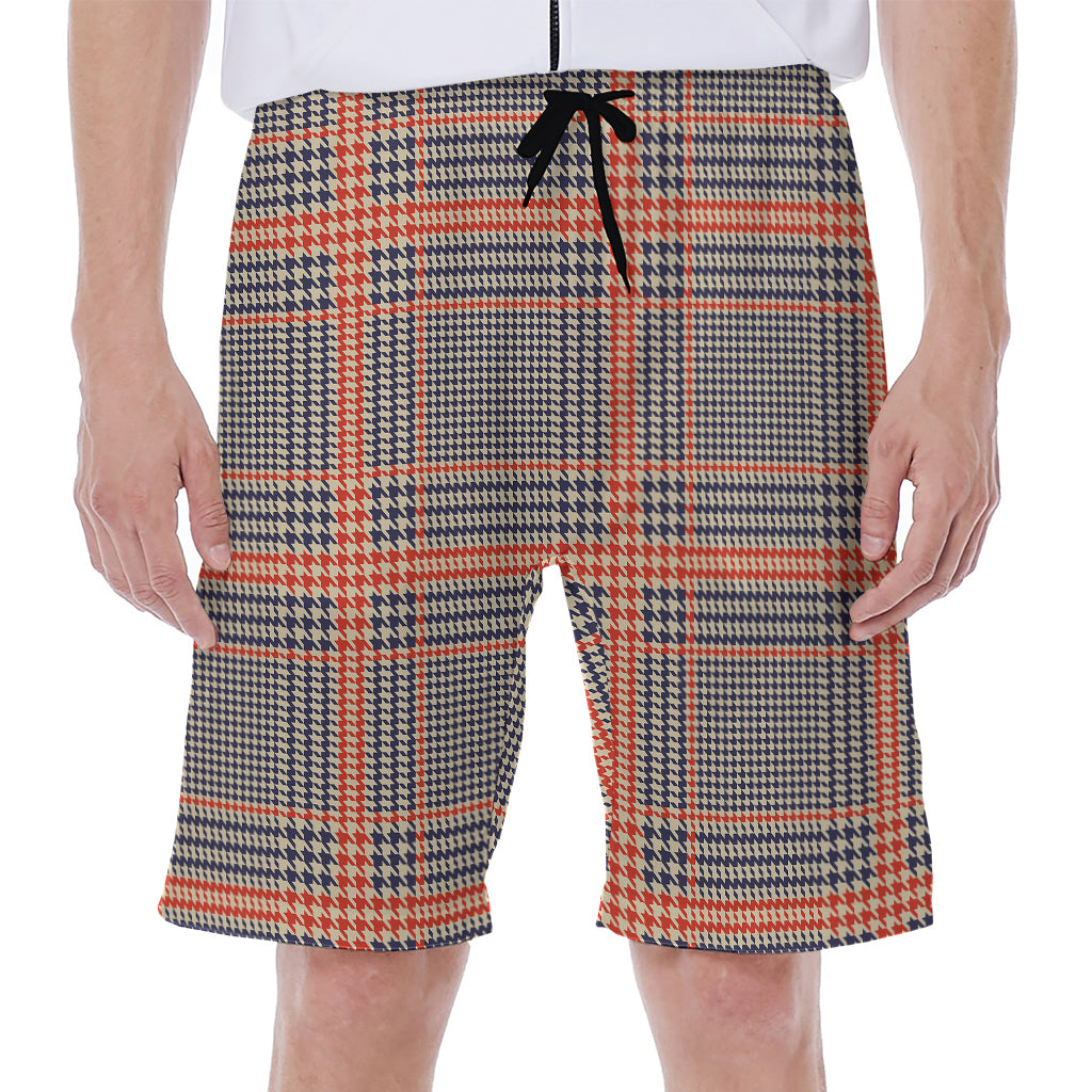 Blue Beige And Orange Glen Plaid Print Men's Beach Shorts