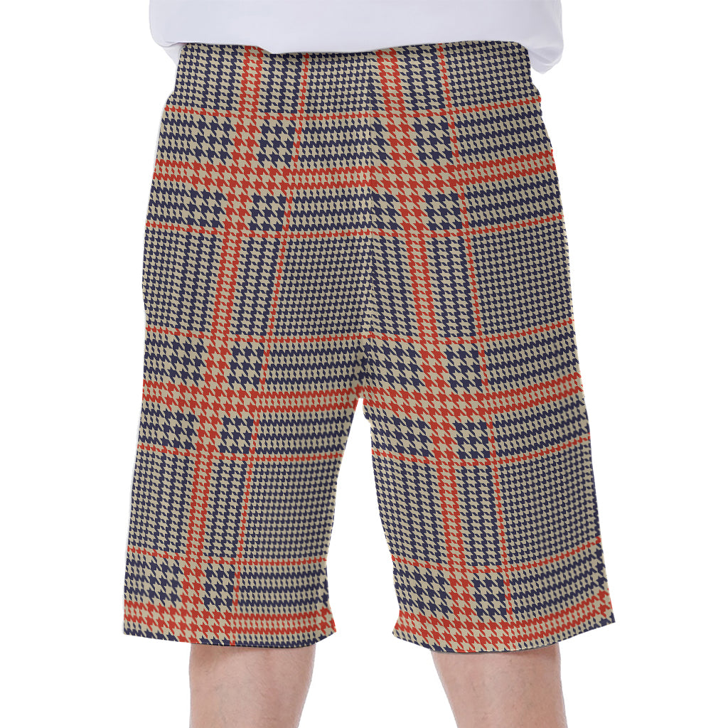 Blue Beige And Orange Glen Plaid Print Men's Beach Shorts