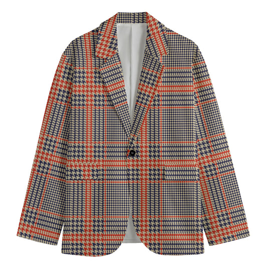 Blue Beige And Orange Glen Plaid Print Men's Blazer
