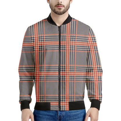 Blue Beige And Orange Glen Plaid Print Men's Bomber Jacket