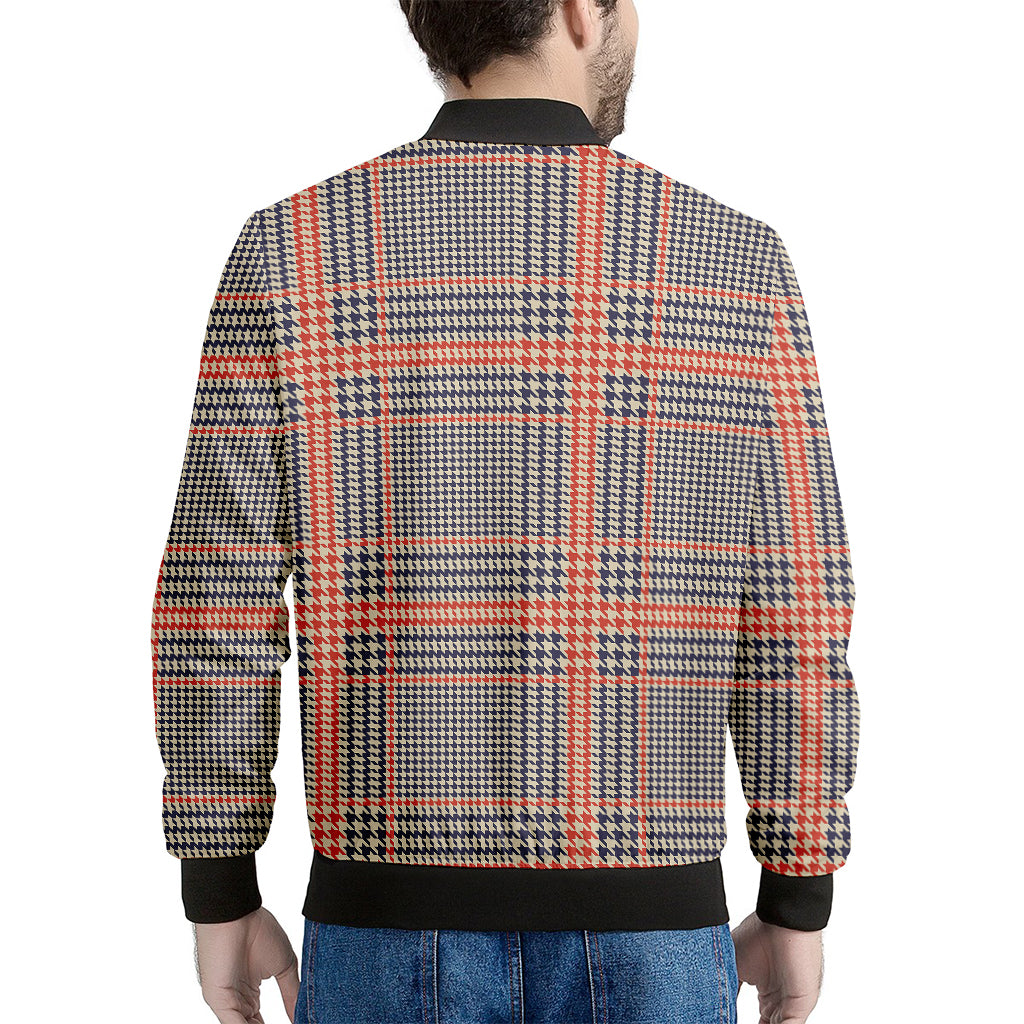 Blue Beige And Orange Glen Plaid Print Men's Bomber Jacket