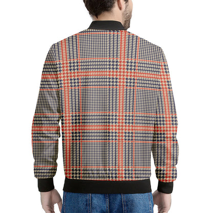 Blue Beige And Orange Glen Plaid Print Men's Bomber Jacket