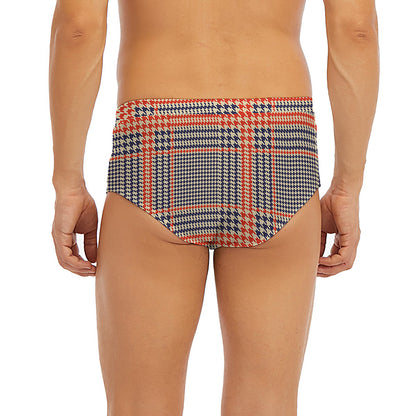 Blue Beige And Orange Glen Plaid Print Men's Briefs