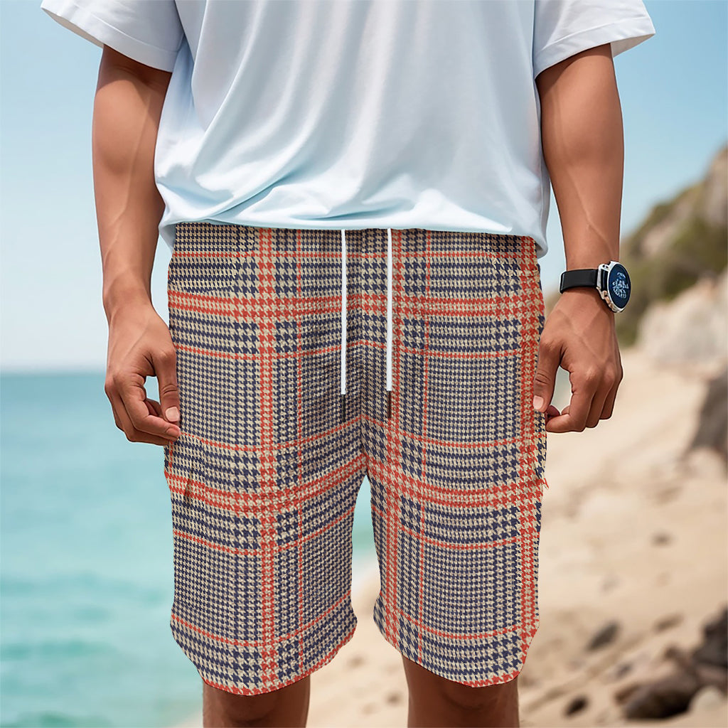 Blue Beige And Orange Glen Plaid Print Men's Cargo Shorts