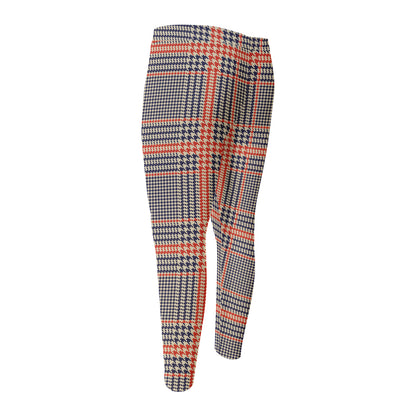 Blue Beige And Orange Glen Plaid Print Men's Compression Pants