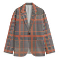 Blue Beige And Orange Glen Plaid Print Men's Cotton Blazer