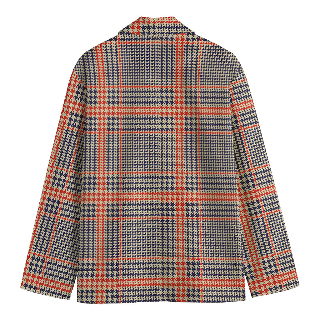 Blue Beige And Orange Glen Plaid Print Men's Cotton Blazer