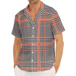 Blue Beige And Orange Glen Plaid Print Men's Deep V-Neck Shirt