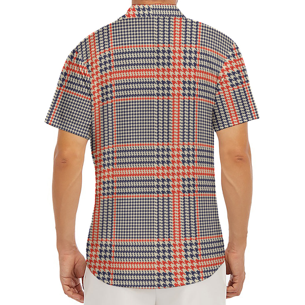 Blue Beige And Orange Glen Plaid Print Men's Deep V-Neck Shirt