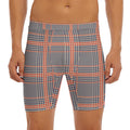 Blue Beige And Orange Glen Plaid Print Men's Long Boxer Briefs