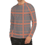 Blue Beige And Orange Glen Plaid Print Men's Long Sleeve Rash Guard