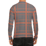 Blue Beige And Orange Glen Plaid Print Men's Long Sleeve Rash Guard