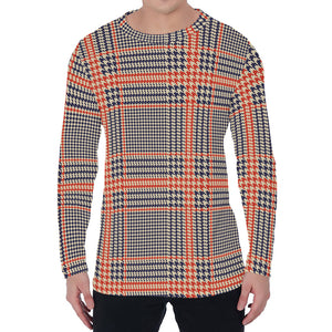 Blue Beige And Orange Glen Plaid Print Men's Long Sleeve T-Shirt