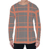 Blue Beige And Orange Glen Plaid Print Men's Long Sleeve T-Shirt