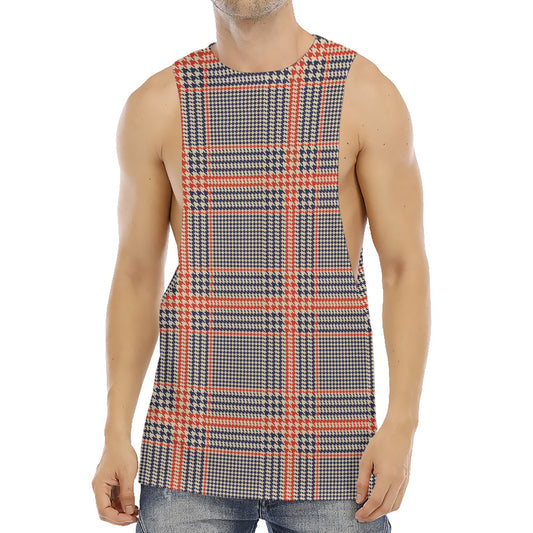 Blue Beige And Orange Glen Plaid Print Men's Muscle Tank Top