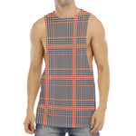 Blue Beige And Orange Glen Plaid Print Men's Muscle Tank Top