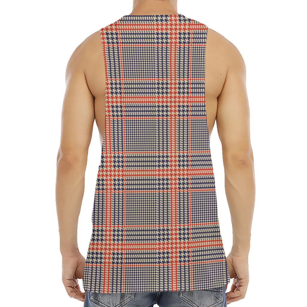 Blue Beige And Orange Glen Plaid Print Men's Muscle Tank Top