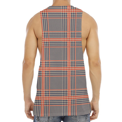 Blue Beige And Orange Glen Plaid Print Men's Muscle Tank Top