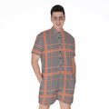 Blue Beige And Orange Glen Plaid Print Men's Romper