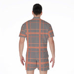 Blue Beige And Orange Glen Plaid Print Men's Rompers