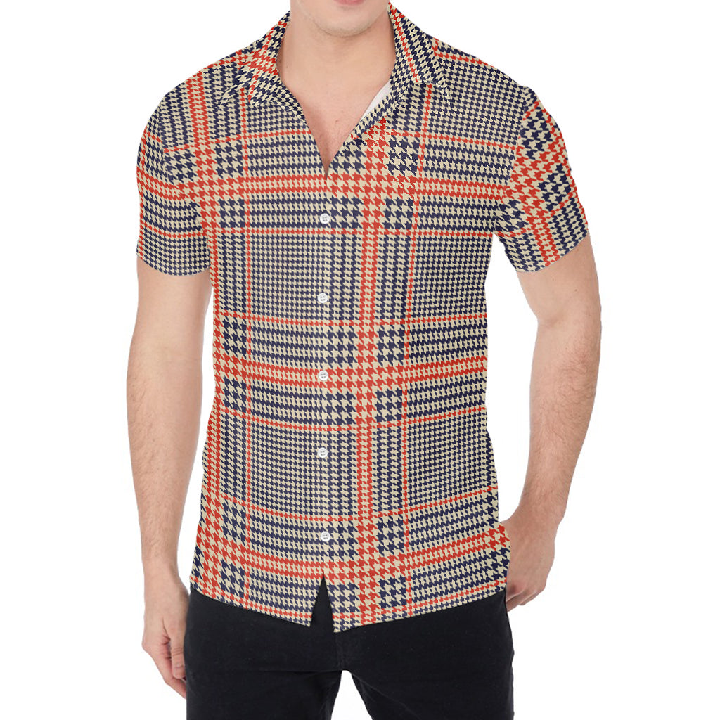 Blue Beige And Orange Glen Plaid Print Men's Shirt