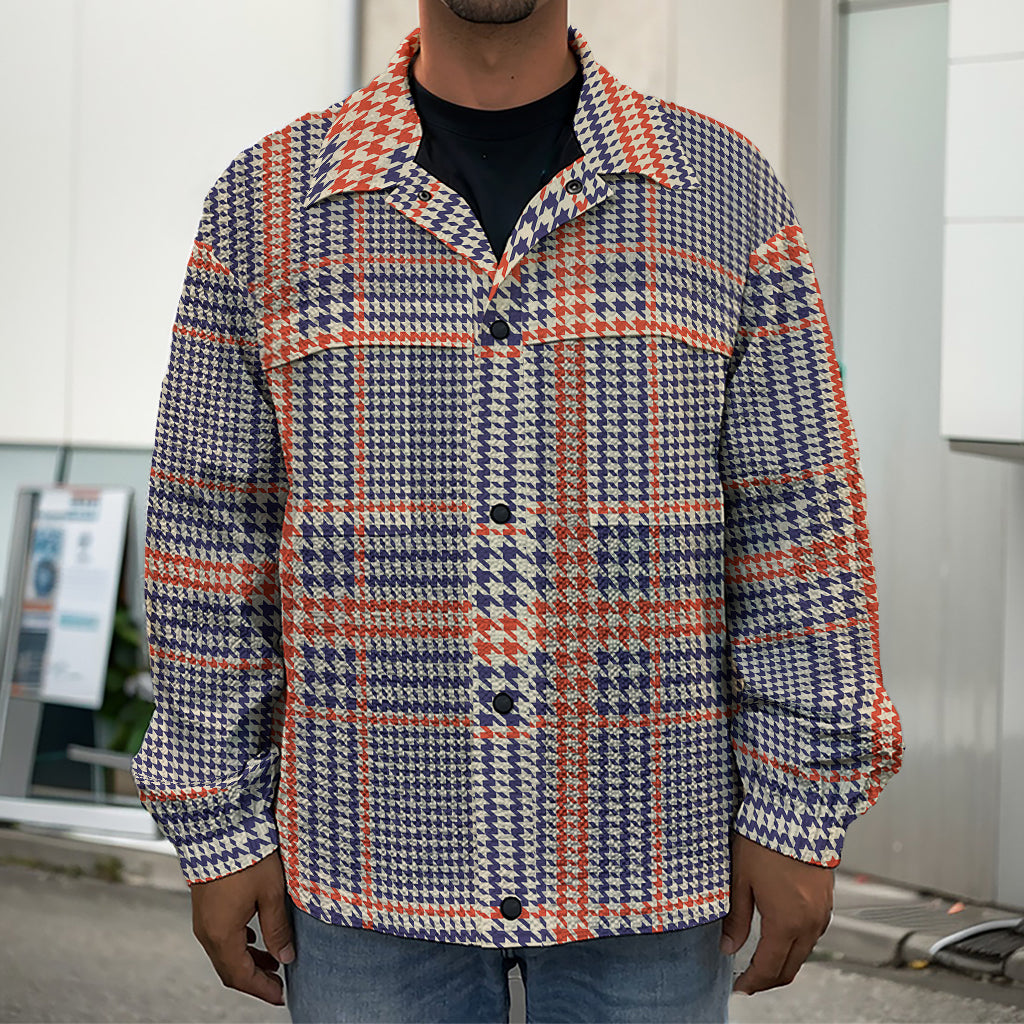 Blue Beige And Orange Glen Plaid Print Men's Shirt Jacket