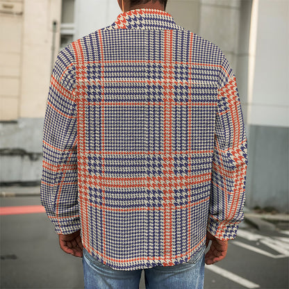 Blue Beige And Orange Glen Plaid Print Men's Shirt Jacket