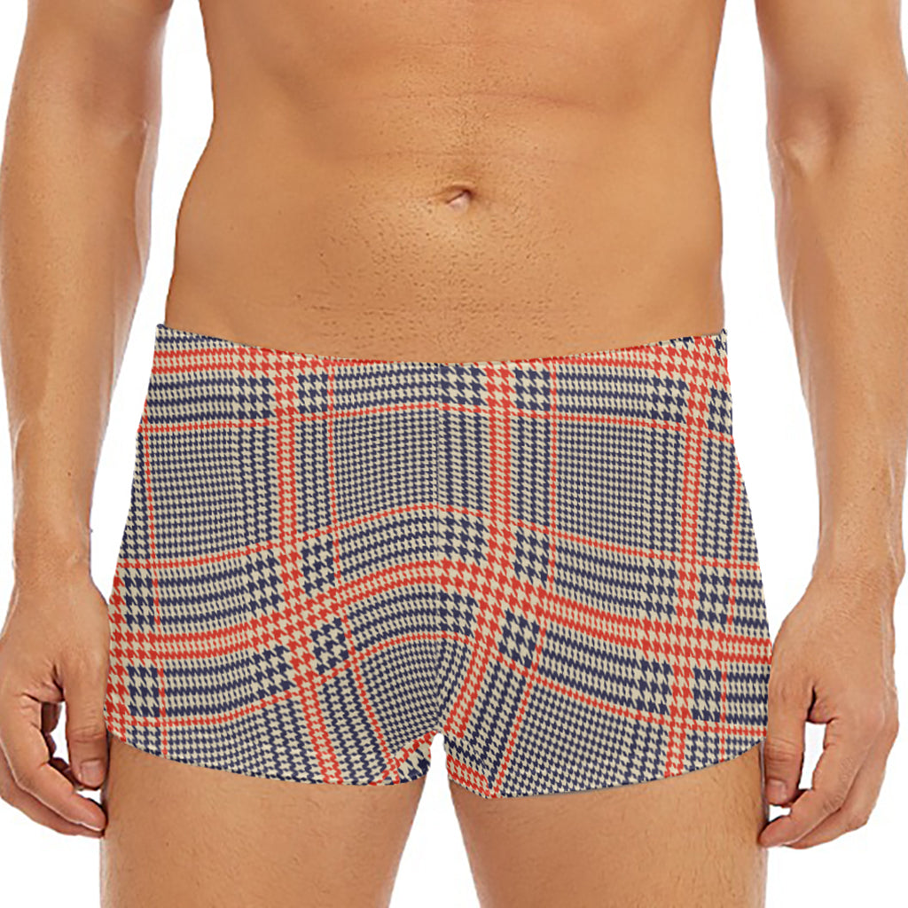 Blue Beige And Orange Glen Plaid Print Men's Short Boxer Briefs