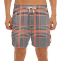 Blue Beige And Orange Glen Plaid Print Men's Split Running Shorts