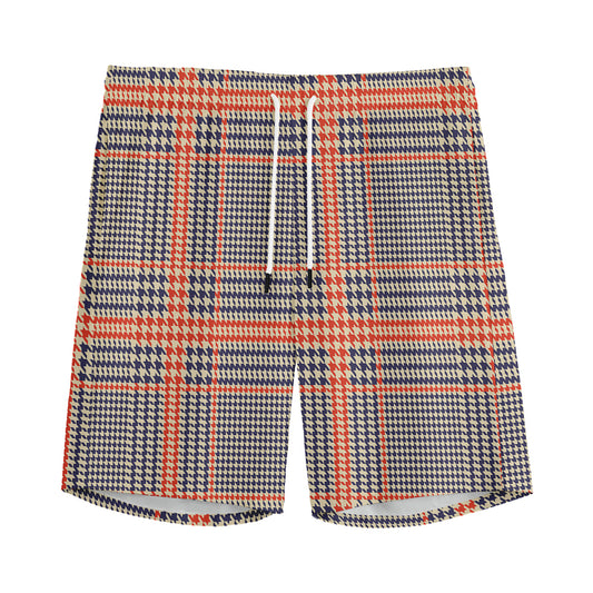 Blue Beige And Orange Glen Plaid Print Men's Sports Shorts
