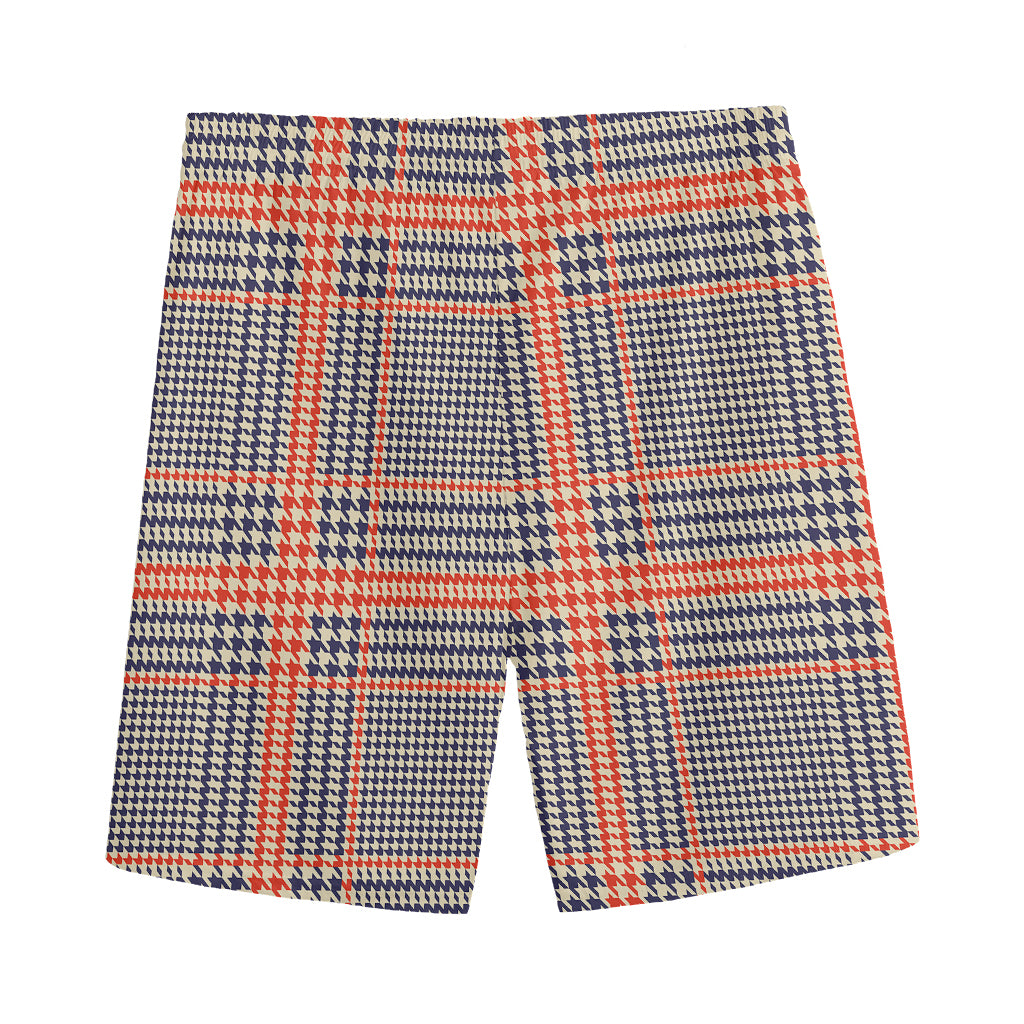 Blue Beige And Orange Glen Plaid Print Men's Sports Shorts