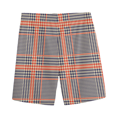 Blue Beige And Orange Glen Plaid Print Men's Sports Shorts