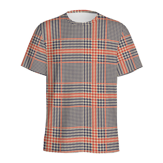 Blue Beige And Orange Glen Plaid Print Men's Sports T-Shirt