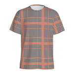 Blue Beige And Orange Glen Plaid Print Men's Sports T-Shirt